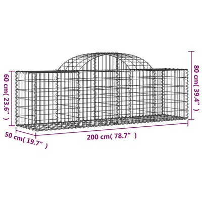 Arched Gabion Baskets 3 pcs 200x50x60/80 cm Galvanised Iron