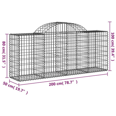 Arched Gabion Baskets 3 pcs 200x50x80/100 cm Galvanised Iron