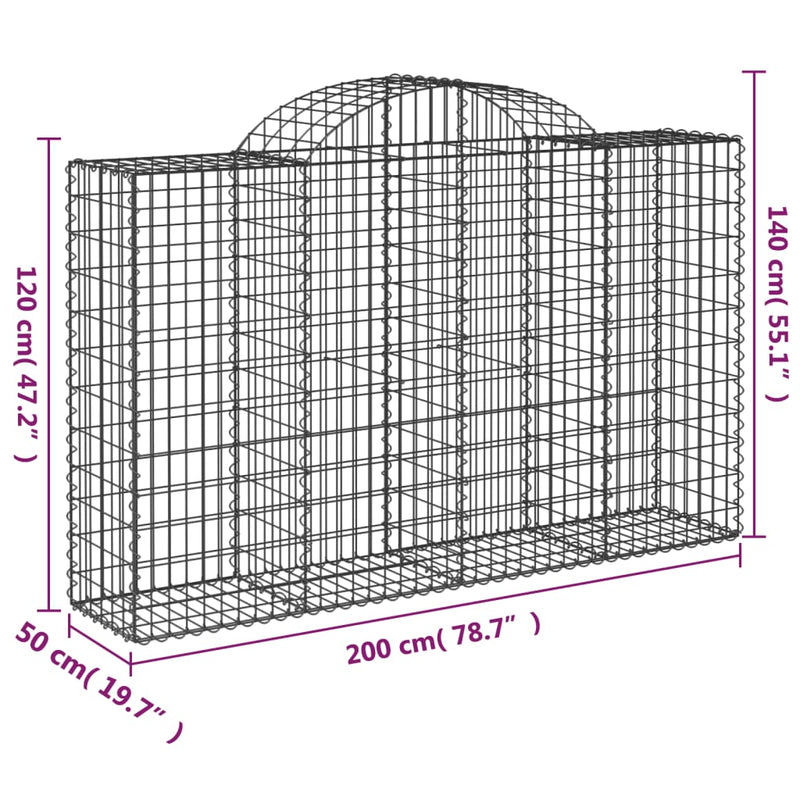 Arched Gabion Baskets 4 pcs 200x50x120/140 cm Galvanised Iron