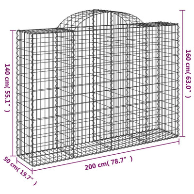 Arched Gabion Baskets 4 pcs 200x50x140/160 cm Galvanised Iron