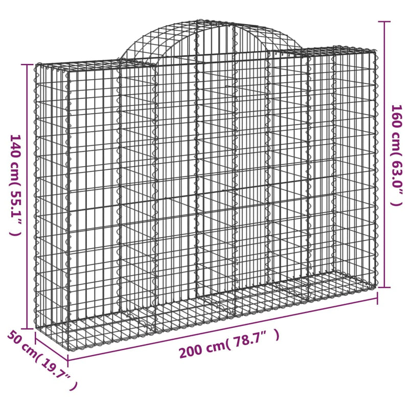 Arched Gabion Baskets 4 pcs 200x50x140/160 cm Galvanised Iron