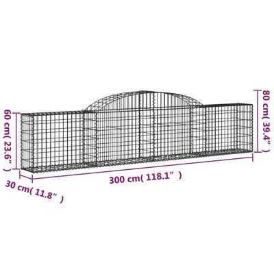 Arched Gabion Baskets 2 pcs 300x30x60/80 cm Galvanised Iron