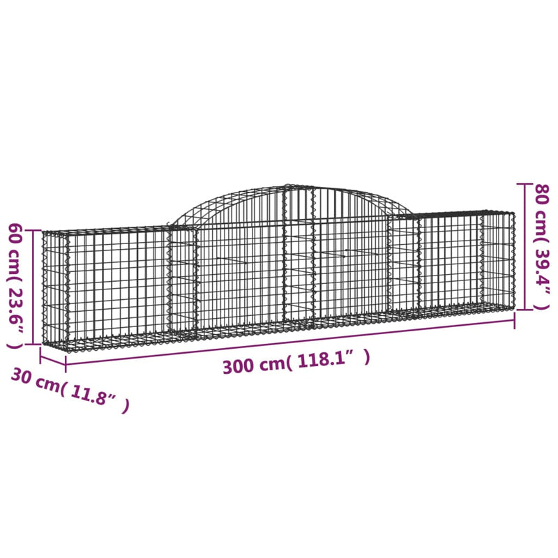 Arched Gabion Baskets 2 pcs 300x30x60/80 cm Galvanised Iron