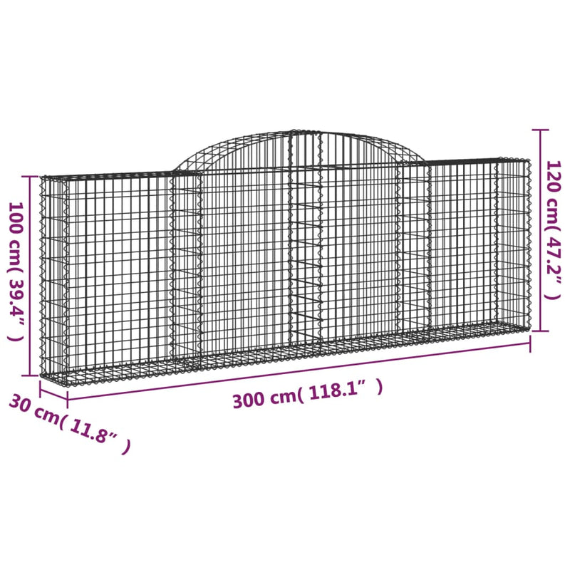 Arched Gabion Baskets 3 pcs 300x30x100/120 cm Galvanised Iron