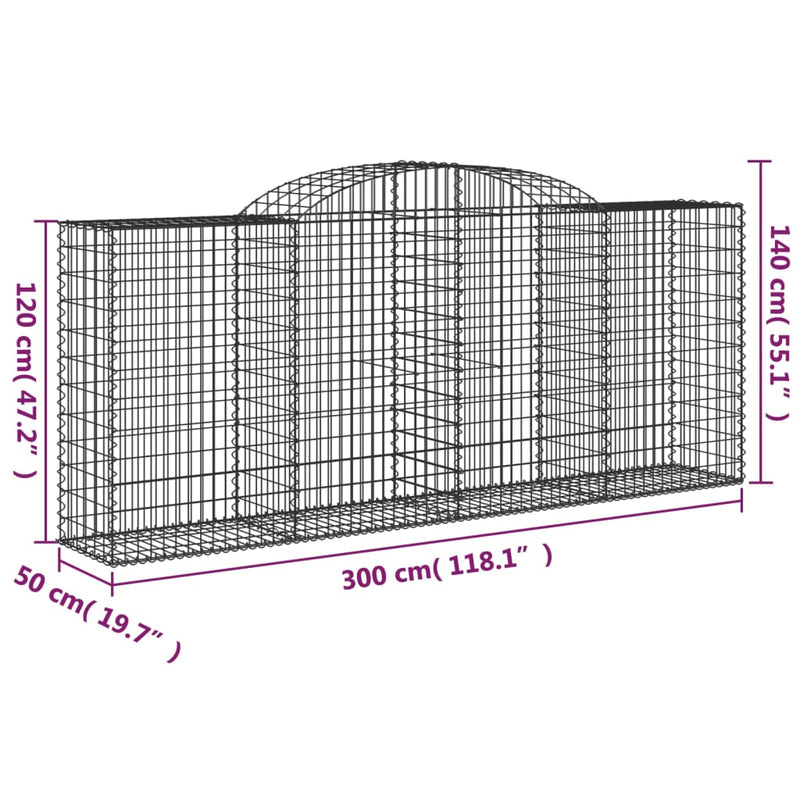 Arched Gabion Baskets 4 pcs 300x50x120/140 cm Galvanised Iron