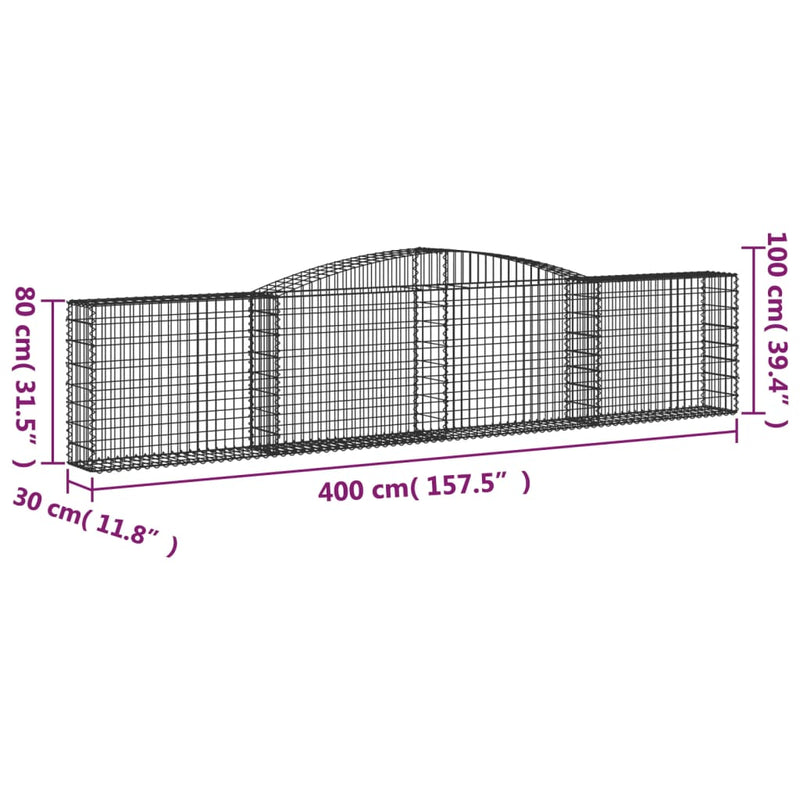 Arched Gabion Baskets 3 pcs 400x30x80/100 cm Galvanised Iron