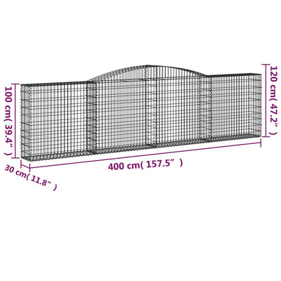 Arched Gabion Baskets 3 pcs 400x30x100/120 cm Galvanised Iron