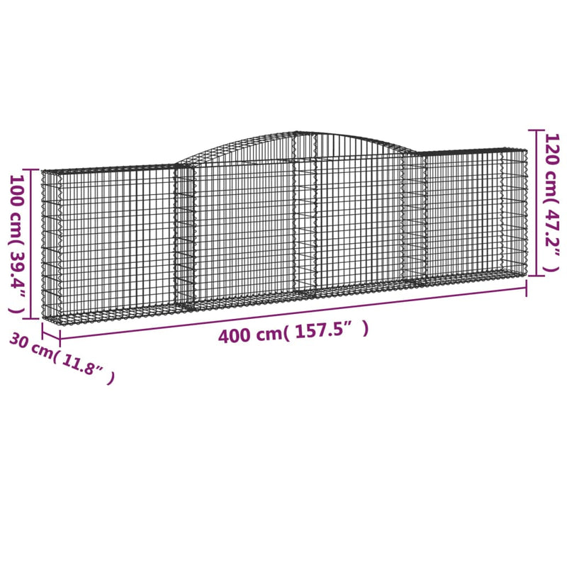 Arched Gabion Baskets 3 pcs 400x30x100/120 cm Galvanised Iron