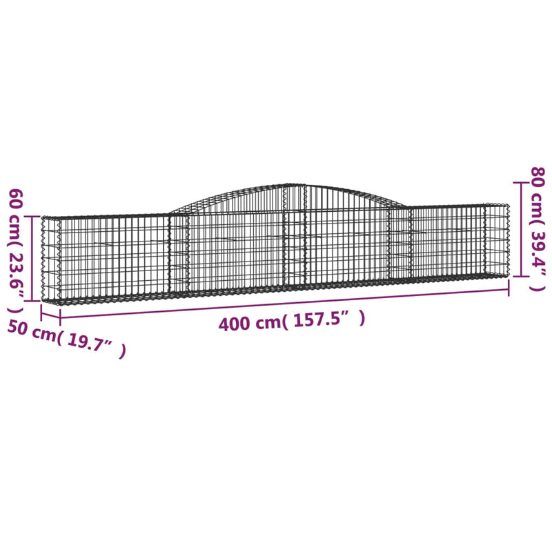 Arched Gabion Baskets 2 pcs 400x50x60/80 cm Galvanised Iron