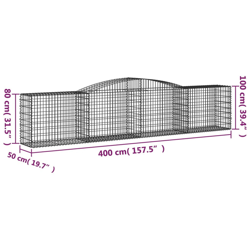 Arched Gabion Baskets 4 pcs 400x50x80/100 cm Galvanised Iron