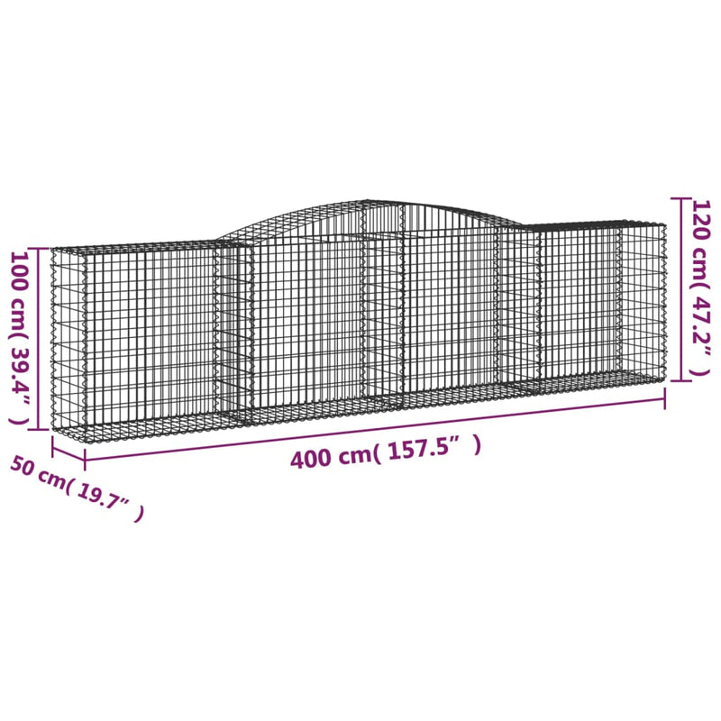 Arched Gabion Baskets 3 pcs 400x50x100/120 cm Galvanised Iron