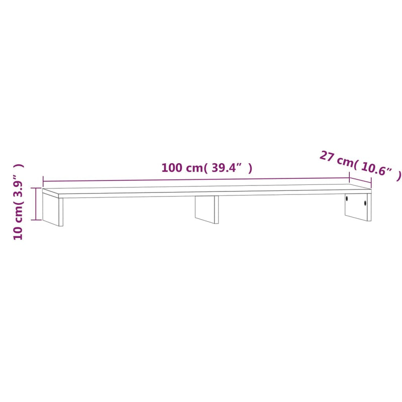 Monitor Stand 100x27x10 cm Solid Wood Pine