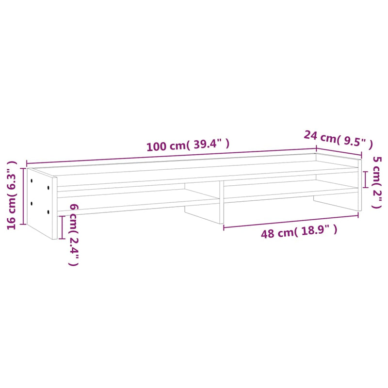 Monitor Stand White 100x24x16 cm Solid Wood Pine