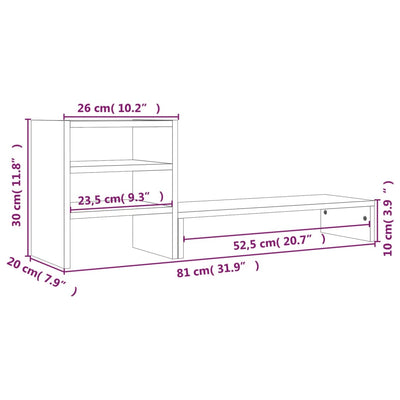 Monitor Stand White 81x20x30 cm Solid Wood Pine