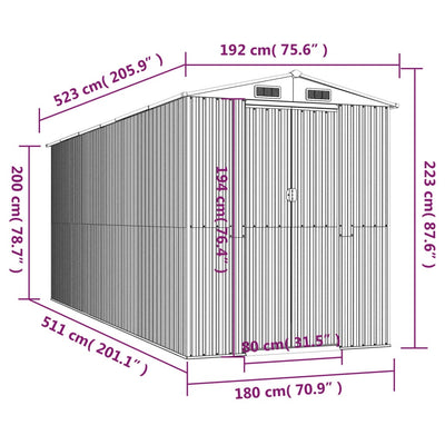 Garden Shed Green 192x523x223 cm Galvanised Steel