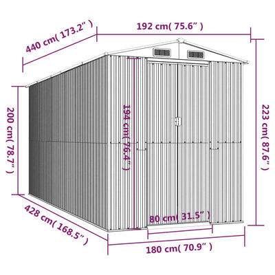 Garden Shed Light Grey 192x440x223 cm Galvanised Steel