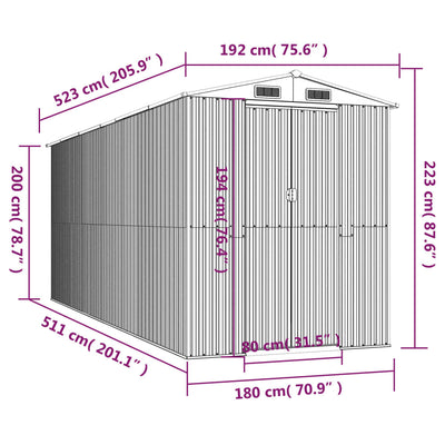 Garden Shed Light Grey 192x523x223 cm Galvanised Steel