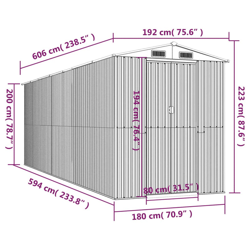 Garden Shed Anthracite 192x606x223 cm Galvanised Steel