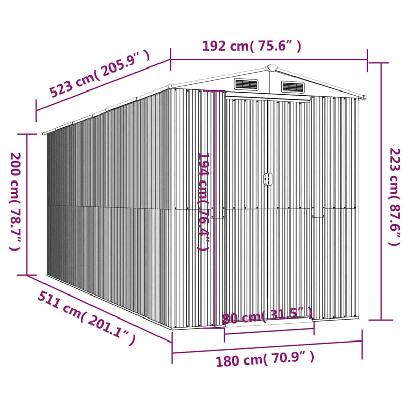 Garden Shed Dark Brown 192x523x223 cm Galvanised Steel