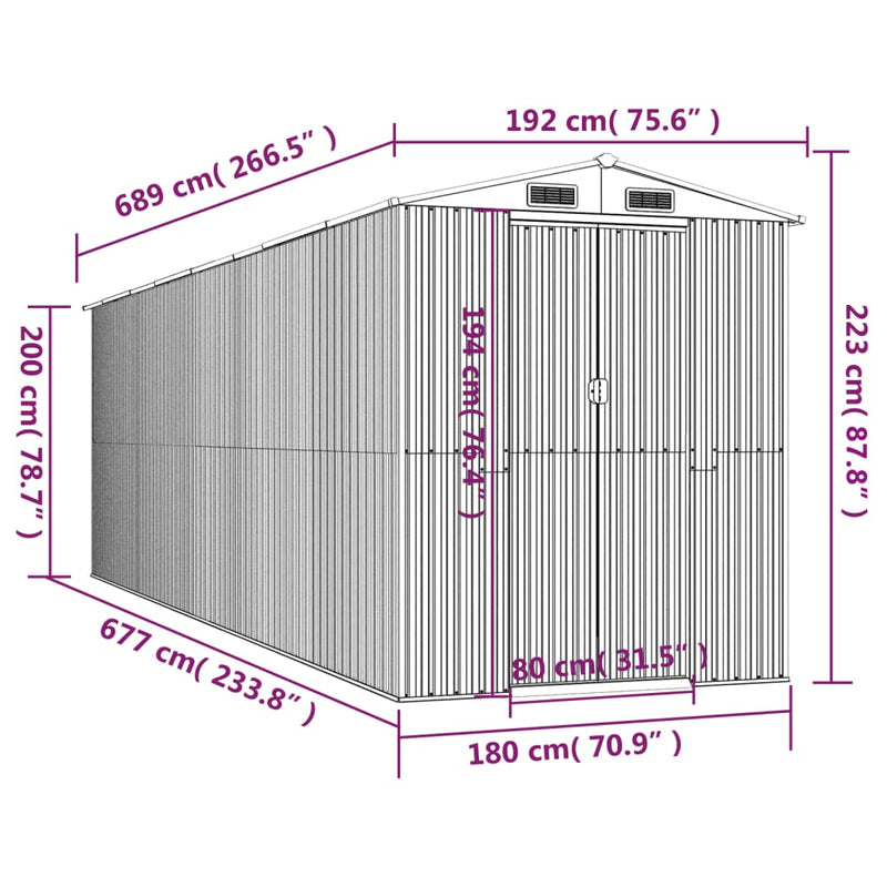 Garden Shed Dark Brown 192x689x223 cm Galvanised Steel