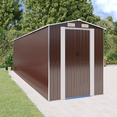 Garden Shed Dark Brown 192x689x223 cm Galvanised Steel