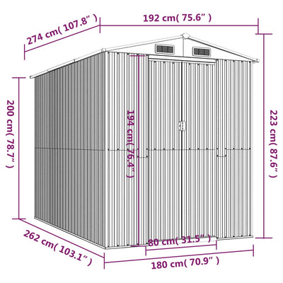 Garden Shed Light Brown 192x274x223 cm Galvanised Steel