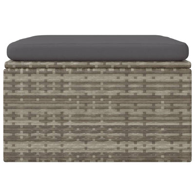 Garden Footrest with Cushion Grey 55x55x30 cm Poly Rattan