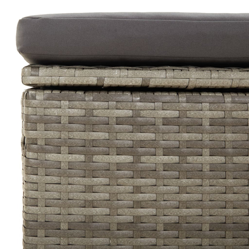 Garden Footrest with Cushion Grey 55x55x30 cm Poly Rattan