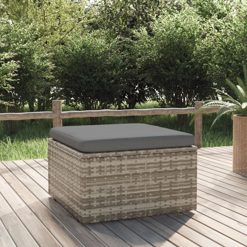 Garden Footrest with Cushion Grey 55x55x30 cm Poly Rattan