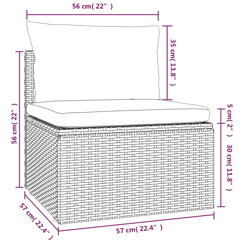 Garden Middle Sofa with Cushion Grey 57x57x56 cm Poly Rattan