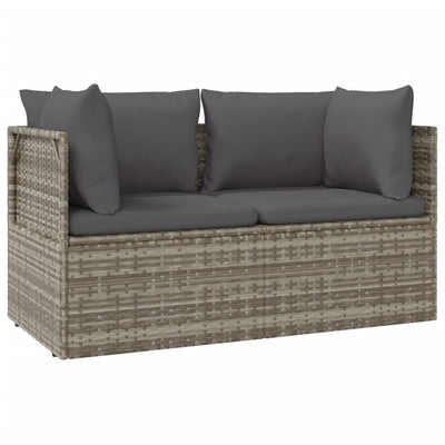 2-Seater Garden Sofa with Cushions Grey Poly Rattan