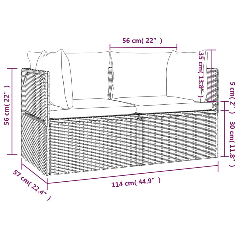 2-Seater Garden Sofa with Cushions Grey Poly Rattan