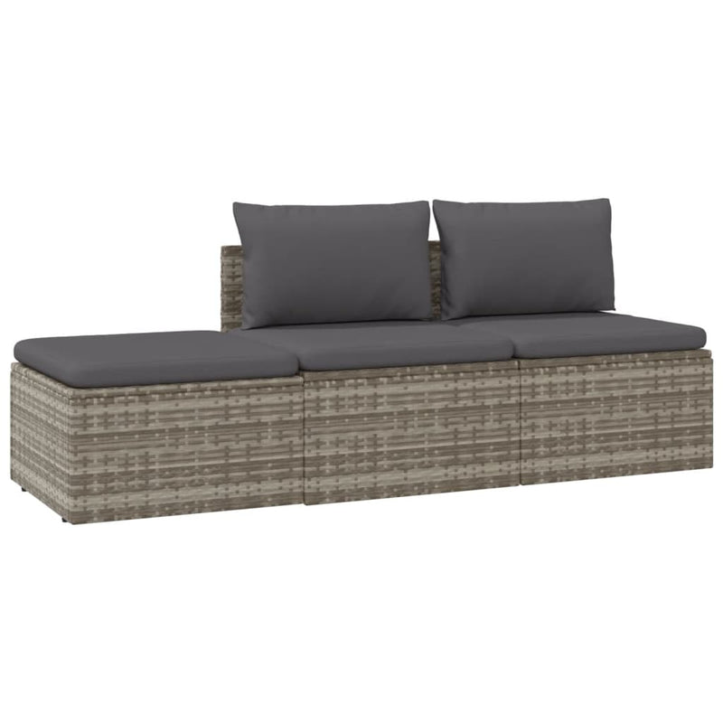 3 Piece Garden Lounge Set with Cushions Grey Poly Rattan