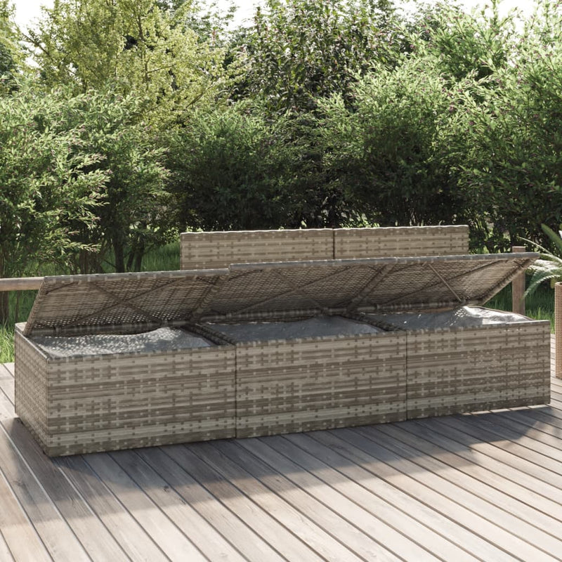 3 Piece Garden Lounge Set with Cushions Grey Poly Rattan