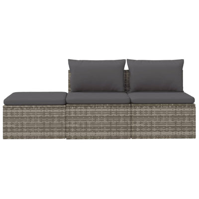 3 Piece Garden Lounge Set with Cushions Grey Poly Rattan