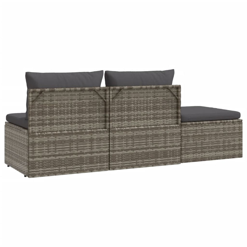 3 Piece Garden Lounge Set with Cushions Grey Poly Rattan