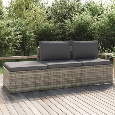 3 Piece Garden Lounge Set with Cushions Grey Poly Rattan