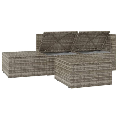 4 Piece Garden Lounge Set with Cushions Grey Poly Rattan