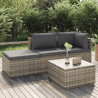 4 Piece Garden Lounge Set with Cushions Grey Poly Rattan