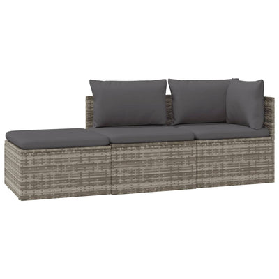 3 Piece Garden Lounge Set with Cushions Grey Poly Rattan