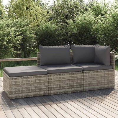 3 Piece Garden Lounge Set with Cushions Grey Poly Rattan