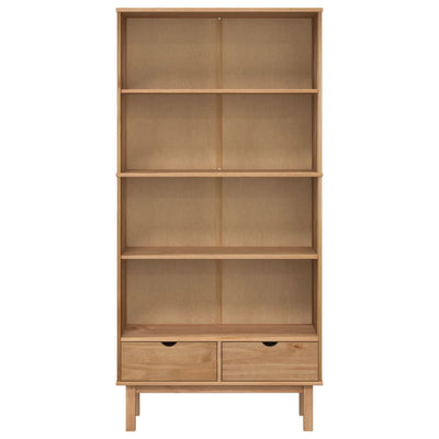 Bookcase OTTA with 2 Drawers Brown Solid Wood Pine