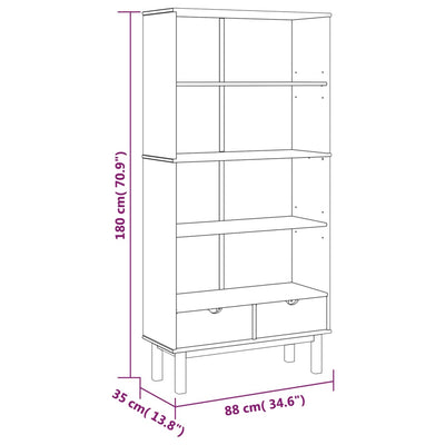 Bookcase OTTA with 2 Drawers Brown Solid Wood Pine