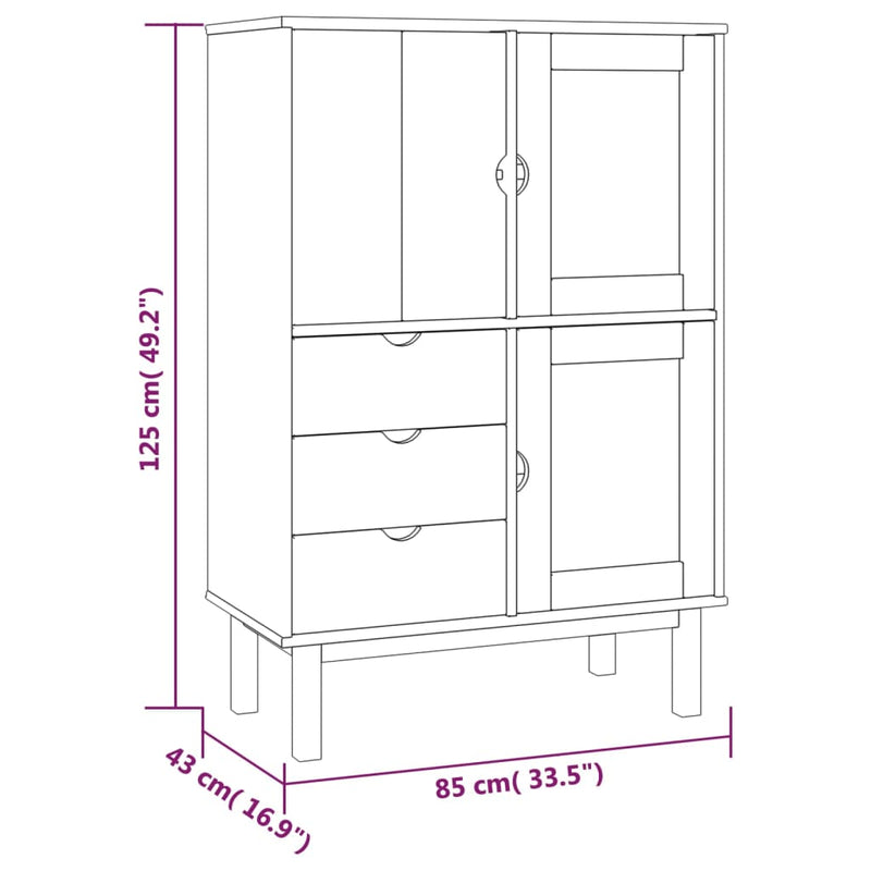 Highboard OTTA 85x43x125 cm Solid Wood Pine