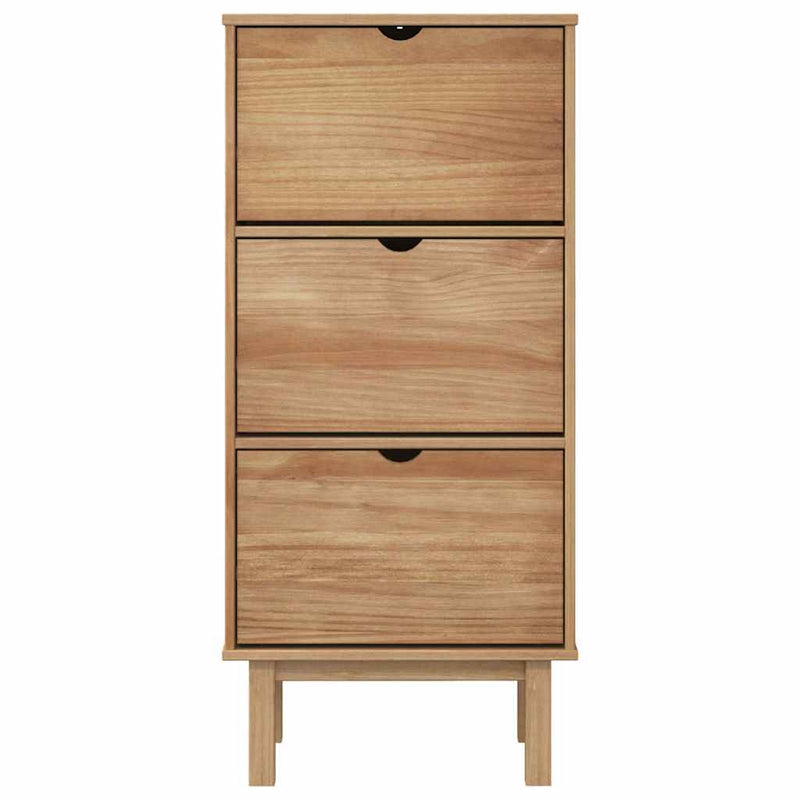 Shoe Cabinet OTTA with 3 Drawers Brown Solid Wood Pine