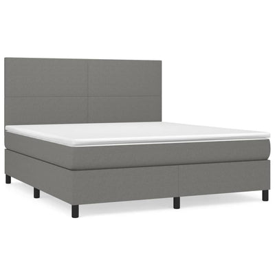 Box Spring Bed with Mattress Dark Grey 153x203 cm Queen Size Fabric