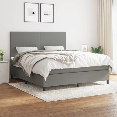 Box Spring Bed with Mattress Dark Grey 153x203 cm Queen Size Fabric