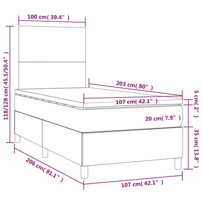 Box Spring Bed with Mattress Dark Grey 106x203 cm King Single Size Fabric