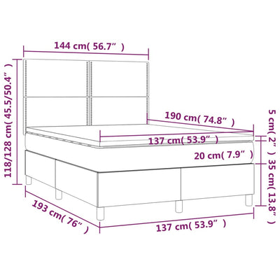 Box Spring Bed with Mattress Dark Grey 137x187 cm Double Size Fabric