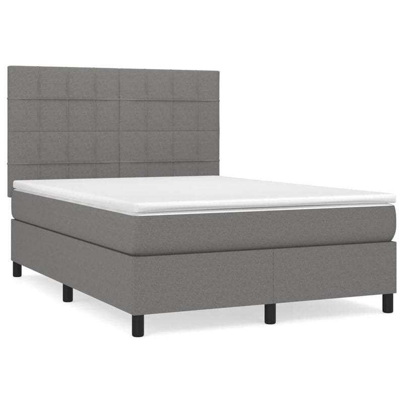 Box Spring Bed with Mattress Dark Grey 137x187 cm Double Size Fabric